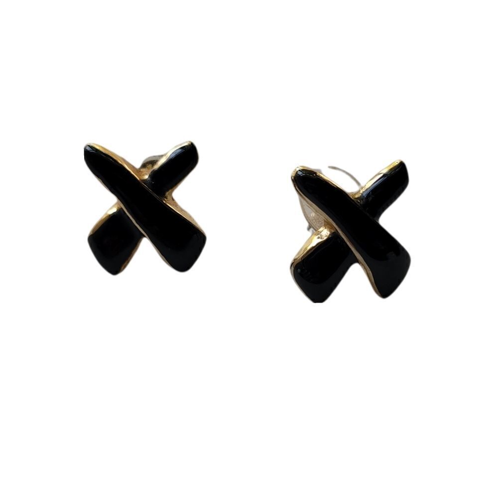 Vintage black enamel X earrings